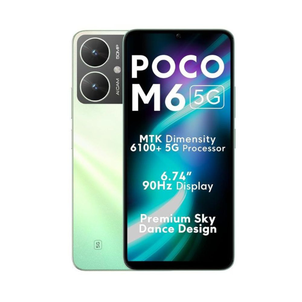 POCO M6 5G Polaris Green 4GB RAM 64GB Storage  MediaTek Dimensity 6100 5G Processor  5000 mAh Battery  18W Fast Charging  50 MP AI Dual-Camera System  Side Fingerprint Sensor