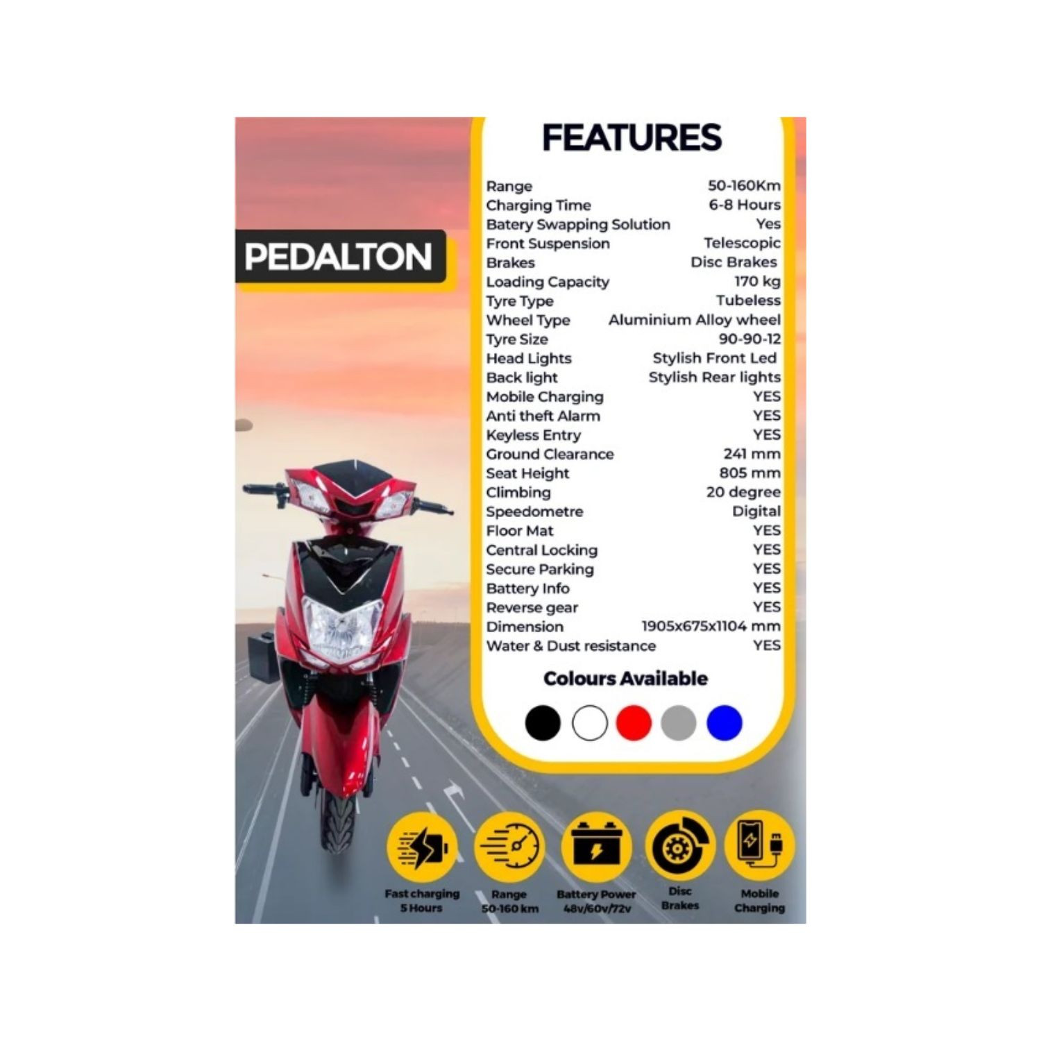 Pedalton electric scooter 60V 30AH Lithium battery