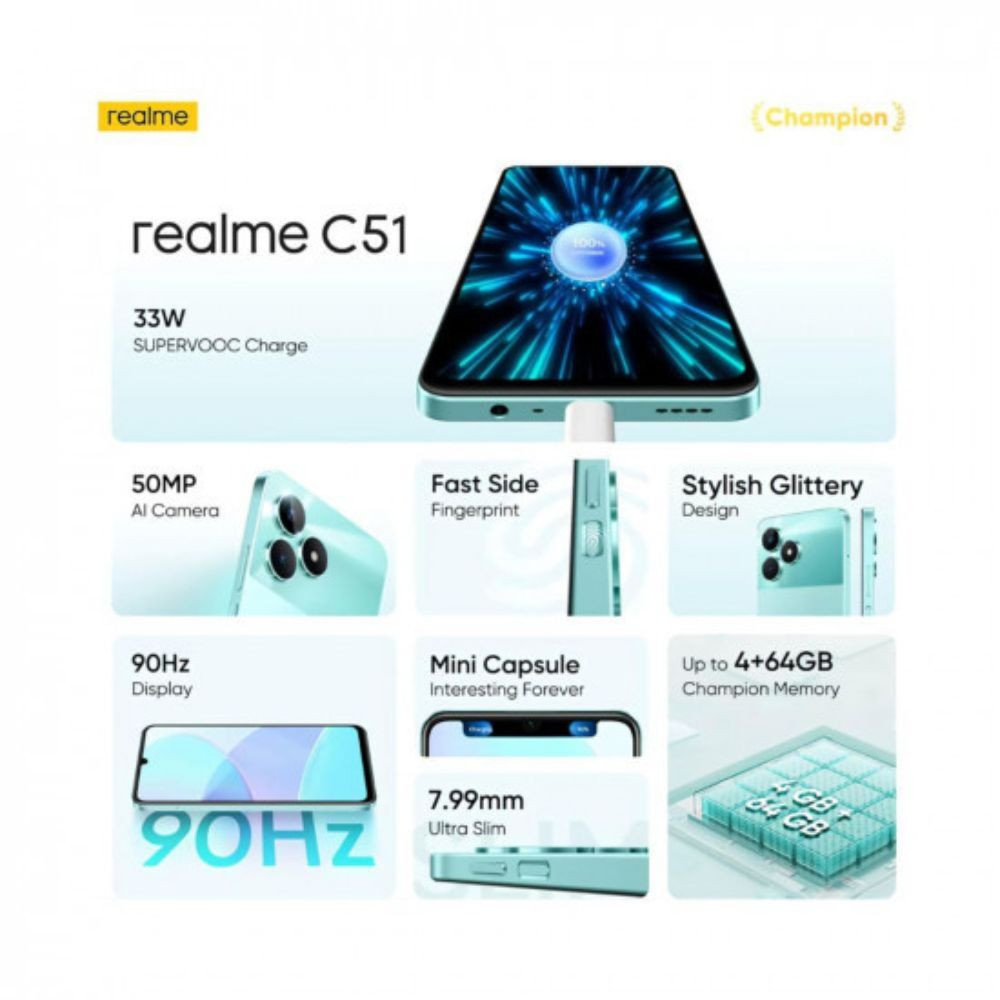 realme C51 Mint Green 4GB RAM 64GB Storage