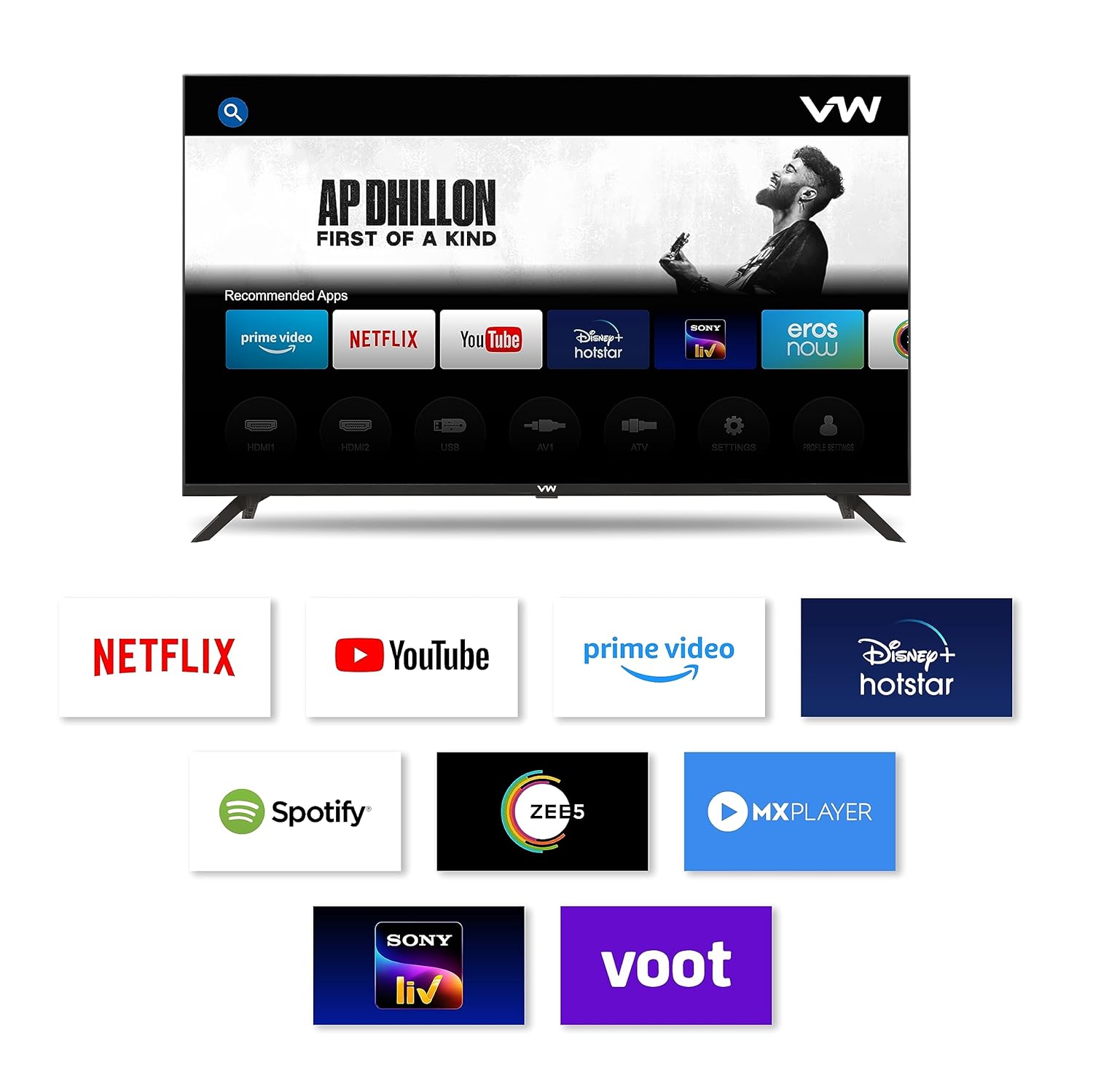 VW 80 cm 32 inches Playwall Frameless Series HD Ready Android Smart LED TV VW3251 Black