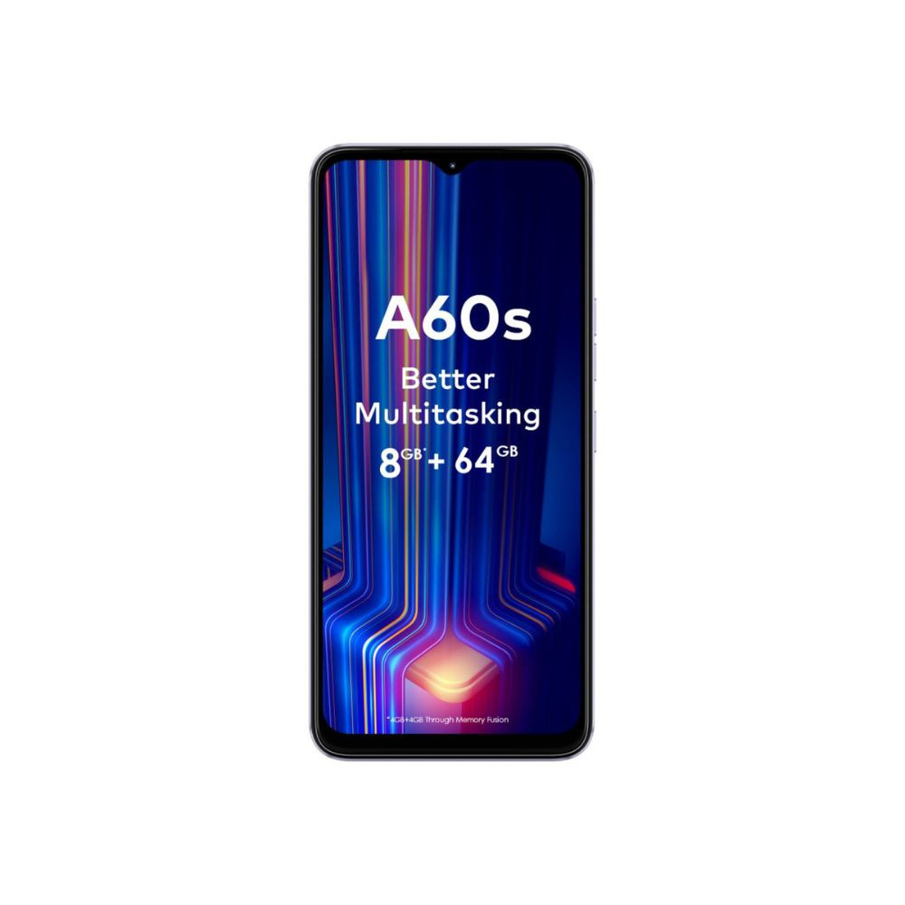 itel A60s 4GB RAM  64GB ROM Up to 8GB RAM with Memory Fusion  8MP AI Rear Camera  5000mAh Battery with 10W Charging  Faceunlock  Fingerprint - Moonlit Violet