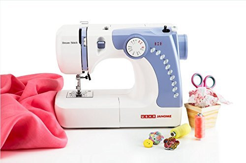 Usha Janome Dream Stitch Automatic Zig-Zag Electric Sewing Machine  7 Built-In-Stitches  14 Stitch Function White  Bluewith complementary Sewing Lessons in Nine languages