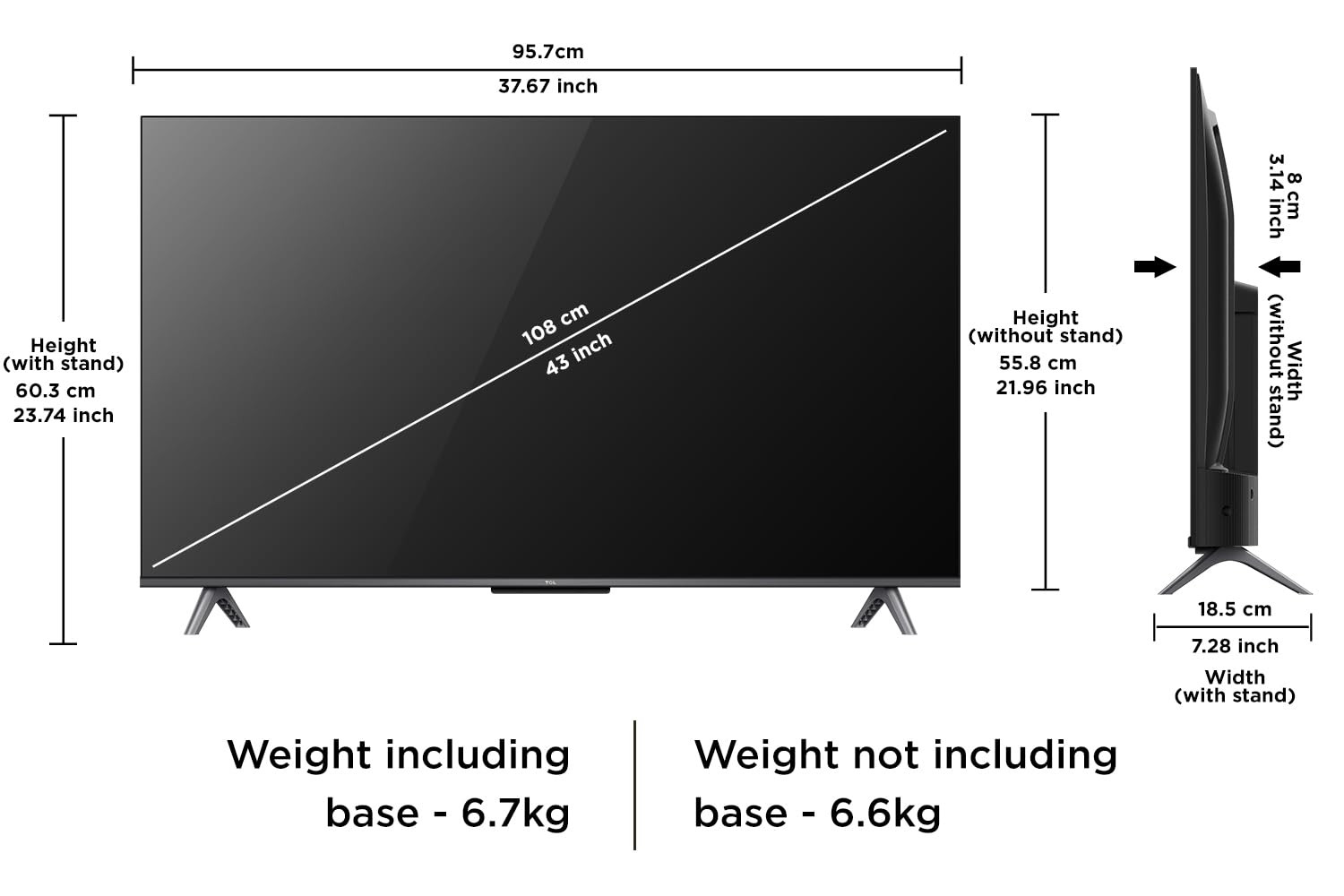 TCL 108 cm 43 inches 4K Ultra HD Smart QLED Google TV 43T6G Black