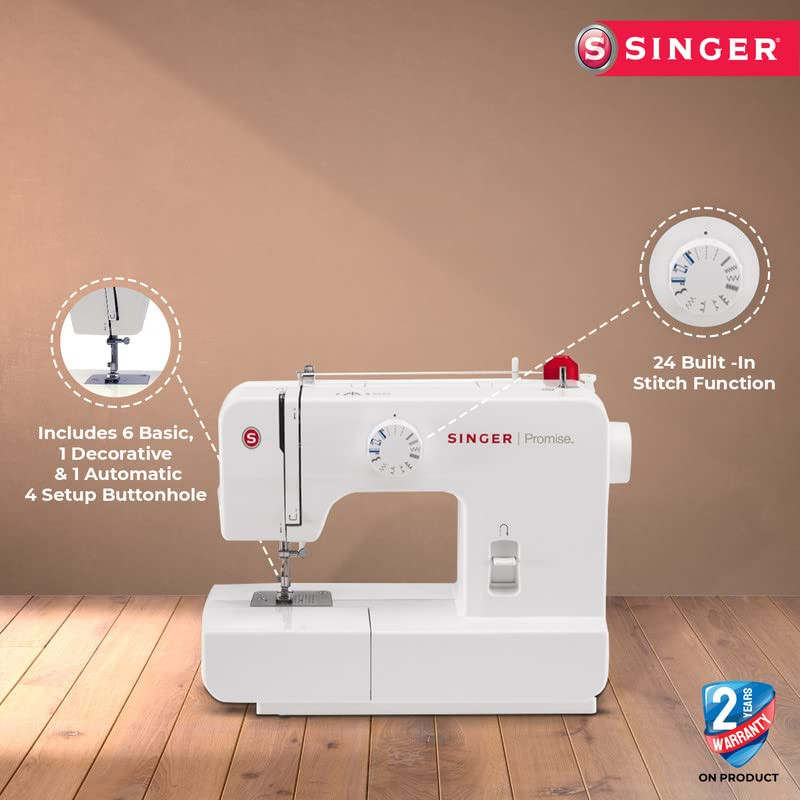 Singer Promise 1408 Zig-Zag Sewing Machine 8 Built-in Stitches 24 Stitches Functions with 70W Powerful motor  Feed dog with106 Teeth in 6 Rows White-Get Free Online Interactive Master Class