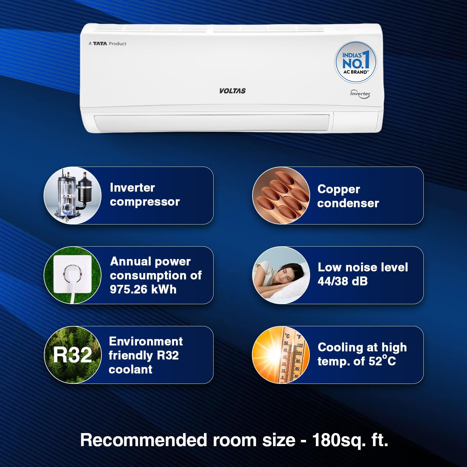 Voltas 15 ton 3 Star Inverter Split AC Copper 4-in-1 Adjustable Mode Anti-dust Filter 2024 Model 183V Vectra CAW White