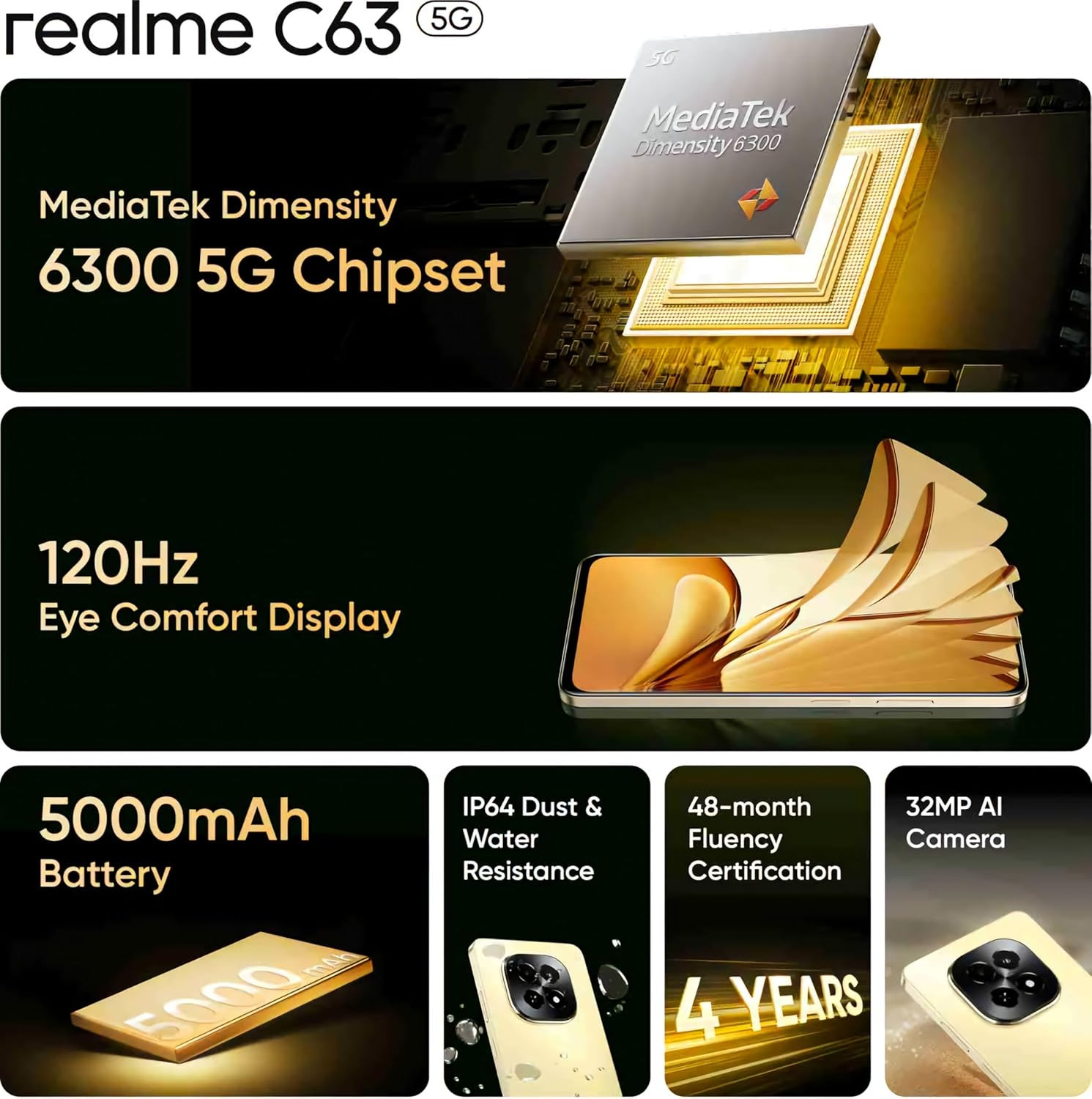 realme C63 5G Charger in the Box Starry Gold 128 GB  6 GB RAM