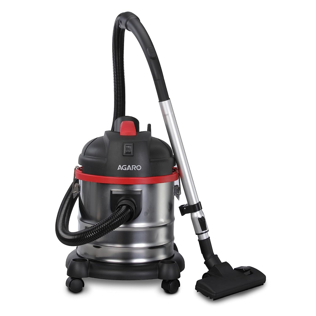 AGARO Ace Wet  Dry Vacuum Cleaner 1600 Watts 215 kPa Suction Power 21 litres Tank Capacity for Home Use Blower Function Washable 3L Dust Bag Stainless Steel Body BlackRedSteel