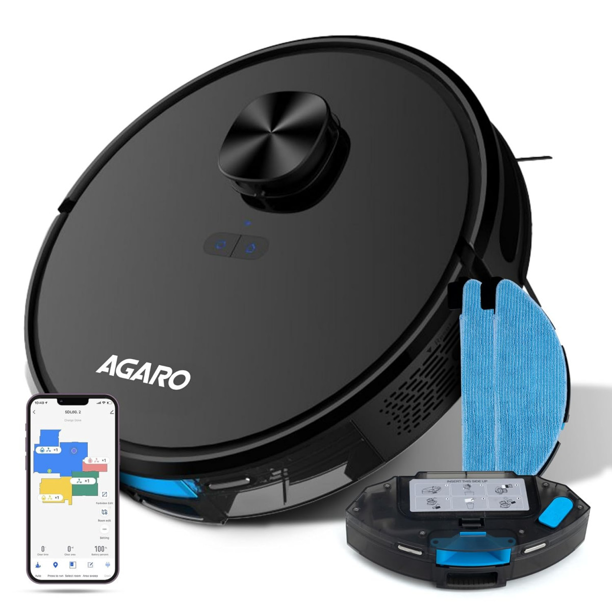 AGARO Alpha Robot Vacuum Cleaner Brush Dry Vacuum  Wet Mop Automatic Cleaning Upto 3200Pa Strong Suction Rechargeable App Control Lidar Navigation Editable Map to Clean Hard Floor  Carpet