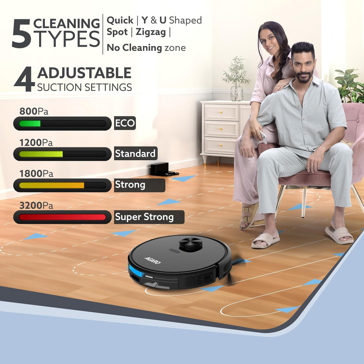 AGARO Alpha Robot Vacuum Cleaner Brush Dry Vacuum  Wet Mop Automatic Cleaning Upto 3200Pa Strong Suction Rechargeable App Control Lidar Navigation Editable Map to Clean Hard Floor  Carpet