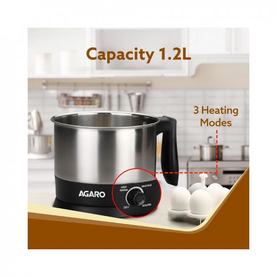 AGARO Esteem Multi Kettle 12 Litre 600W with 3 Heating Modes  Rapid Boil Technology Silver