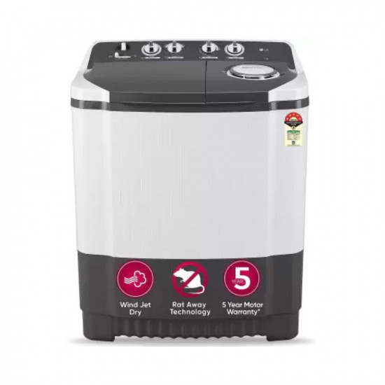 Agarwal LG 7 kg 5 Star with Wind Jet Dry Collar Scrubber and Rust Free Plastic Base Semi Automatic Top Load Washing Machine Grey White P7020NGAZ