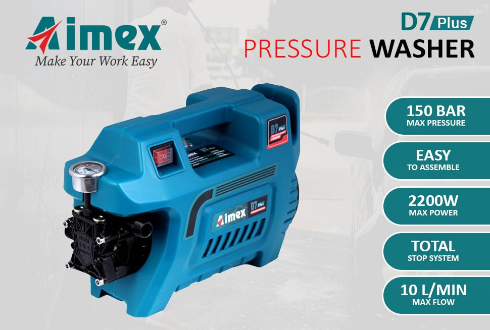 Aimex Electric D7 Plus High Pressure Car Washer Machine 2200W with Copper Winding for Cleaning Car 10 Mtr Outlet Pipe