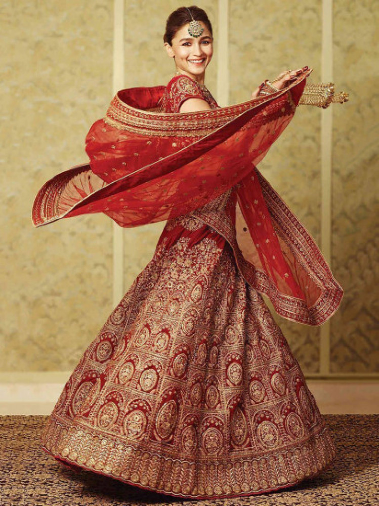 Red silk bridal lehenga choli 103