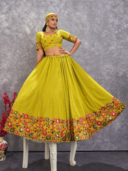 Buy Lime Green Embroidered Lehenga And Blouse