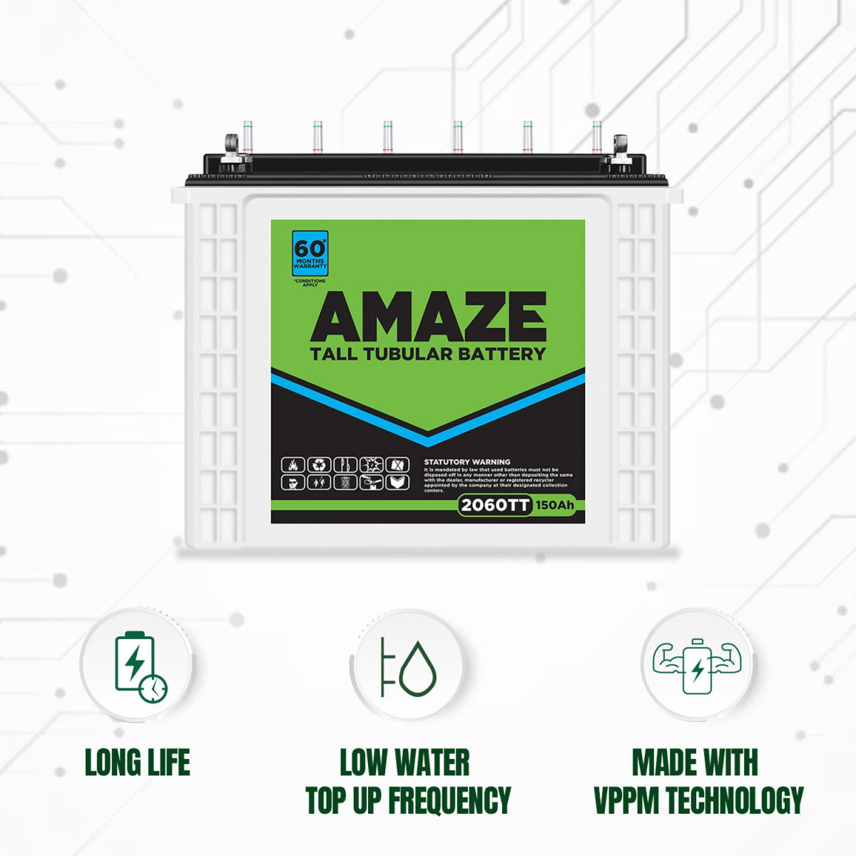 Amaze 2060TT 150Ah Tall Tubular Battery for Home Office  Shops