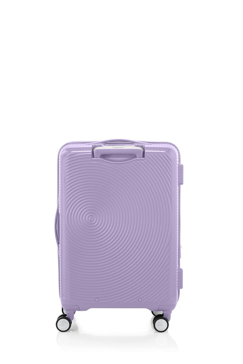 American Tourister Curio Book Opening 68 cms Medium Check-in Polypropylene Hard Sided LuggageTrolley Bag with Double Spinner Wheels and TSA Lock Lavender
