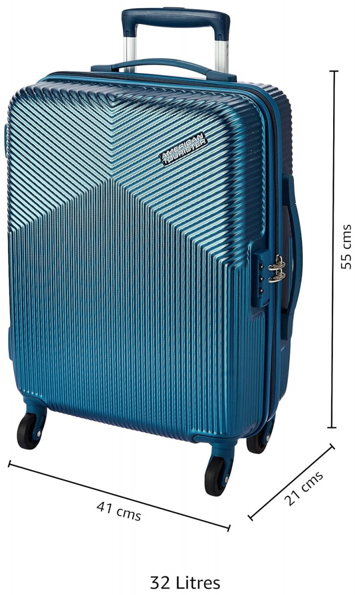 American Tourister Georgia 55 Cms Small Cabin Polycarbonate PC Hard Sided 4 Spinner Wheels Luggage Midnight Blue