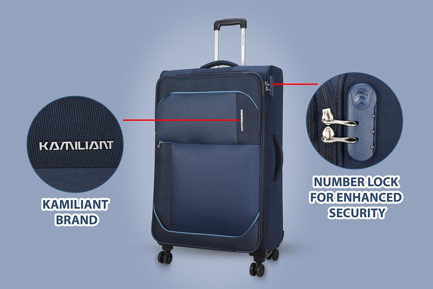American Tourister Kamiliant 3 Pieces Set-Polyester Small 56 cm Medium 68 cm  Large 79 cm Softsided Luggage Trolley Blue