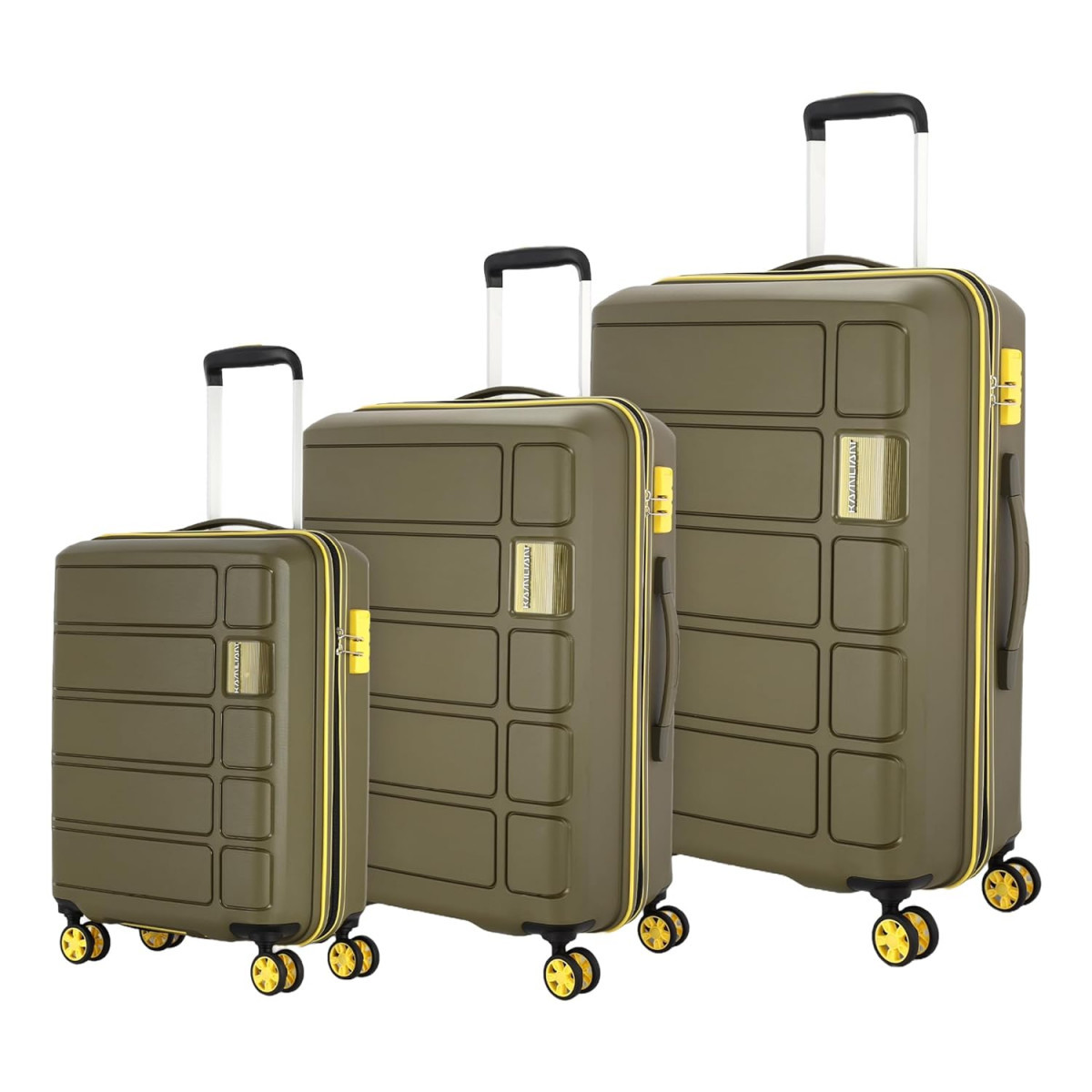 American Tourister Kamiliant Harrier Zing 3 Pc Set 56 cms 68 cms  78 cms- Small Medium  Large PP Hard Sided 8 Wheels Spinner Luggage SetSuitcase SetTrolley Bag Set Miliatry Olive