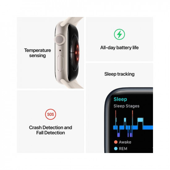 Apple Watch Series 8 GPS 41 mm Smart Watch wMidnight Aluminium Case with Midnight Sport Band Fitness Tracker Blood Oxygen  ECG Apps Always-On Retina Display Water Resistant