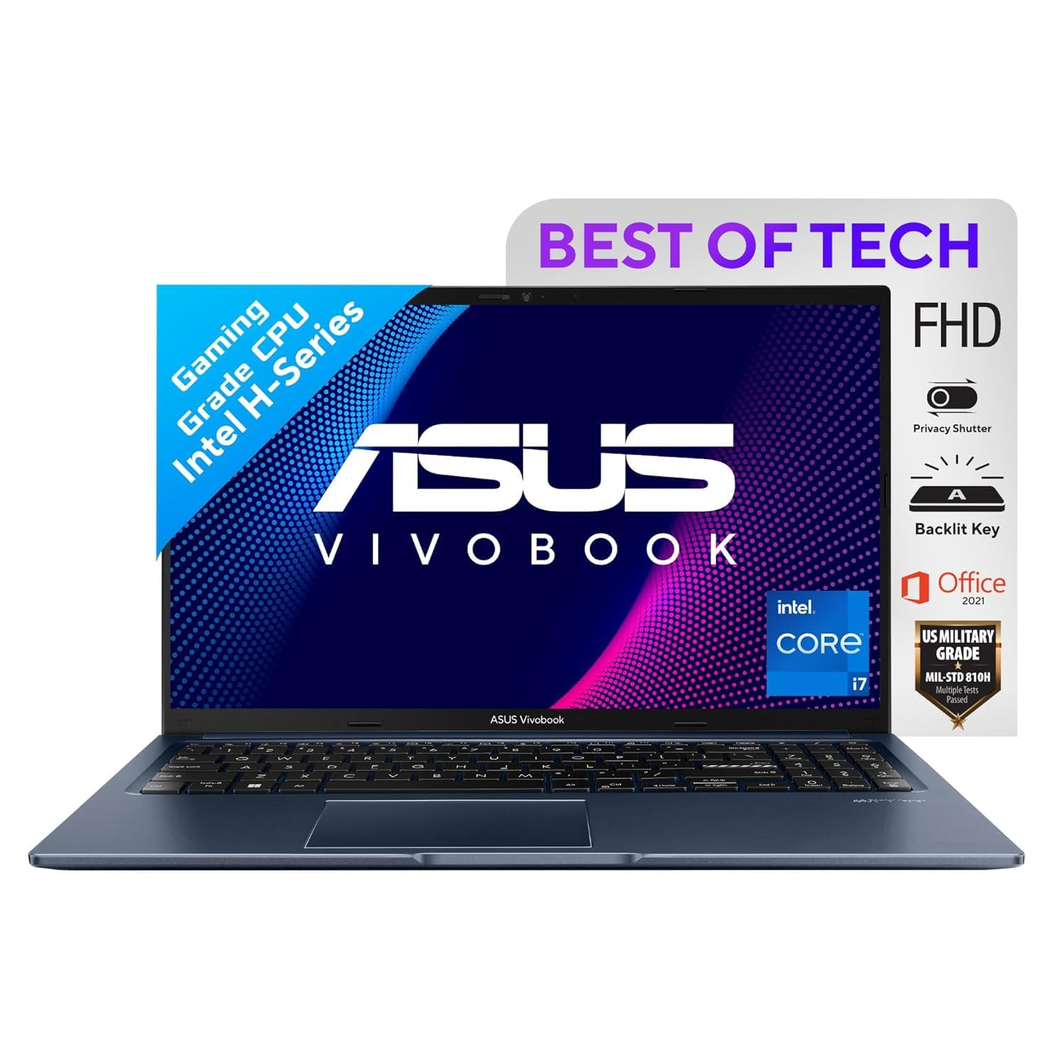 ASUS Vivobook 15 156 3962cm FHD 60Hz Core i7-12700H 12th Gen Thin and Light Laptop 16GB RAM512GB SSDIris X GraphicsWindows 11Office 2021Quiet Blue17 Kg X1502ZA-EJ744WS