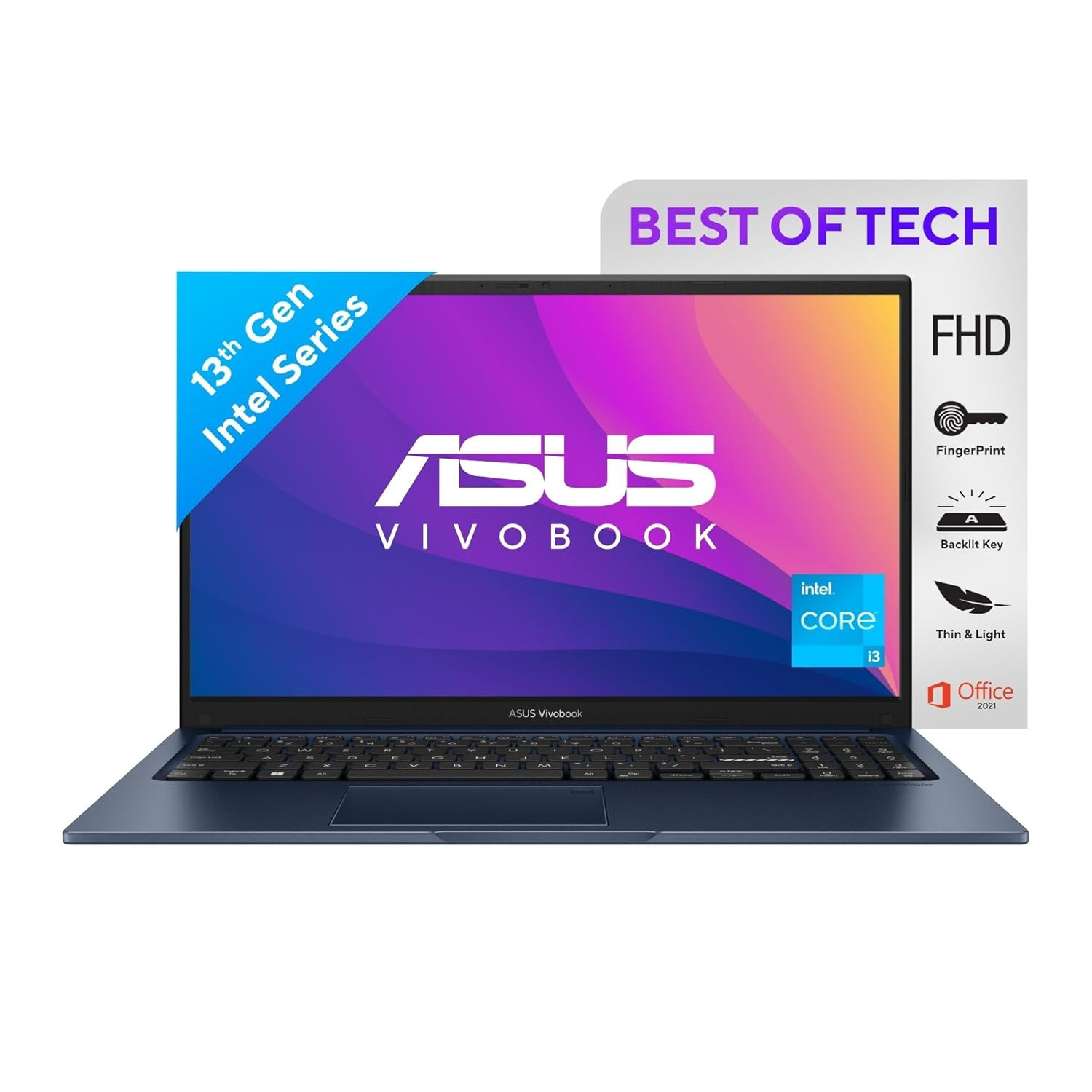 ASUS Vivobook 15 2023 Intel Core i3-1315U 13th Gen 156 3962 cms FHD Thin  Light Laptop 8GB512GB SSDIntegrated GraphicsWindows 11Office 2021FingerprintBlue17 kg X1504VA-NJ323WSWO