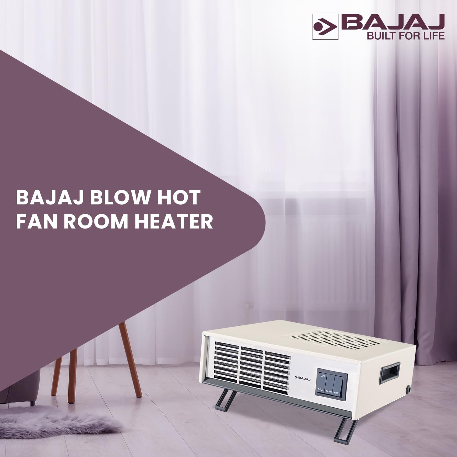 Bajaj Blow Hot Portable Room Heater For Bedroom2 Heat Settings-1000 Watt 2000 WattIdeal Room Heater For WinterEasy MobilityCompact DesignAuto-Thermal Cut-Off2-Yr Warranty By BajajWhite Color