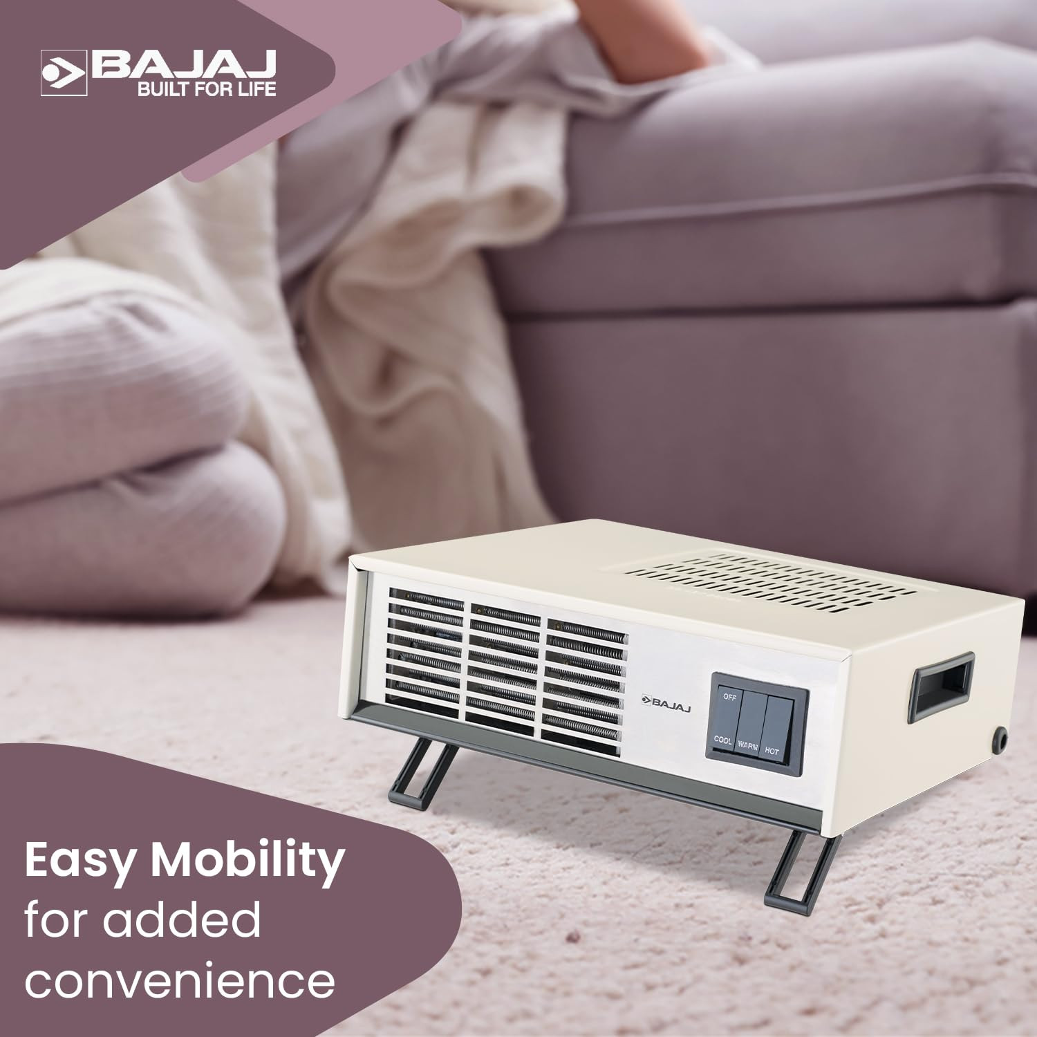 Bajaj Blow Hot Portable Room Heater For Bedroom2 Heat Settings-1000 Watt 2000 WattIdeal Room Heater For WinterEasy MobilityCompact DesignAuto-Thermal Cut-Off2-Yr Warranty By BajajWhite Color