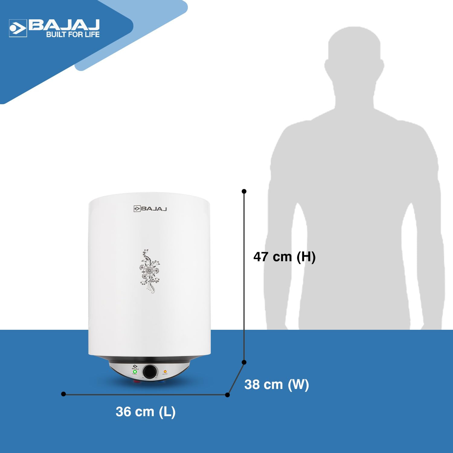 Bajaj Edrea 15 Litre Storage 5-Star Rated Storage vertical Wall Water HeaterGeyser for homePolymer Coated TankMultiple SafetySuitable for High RiseChild Safety Mode5-Yr Warranty by BajajWhite