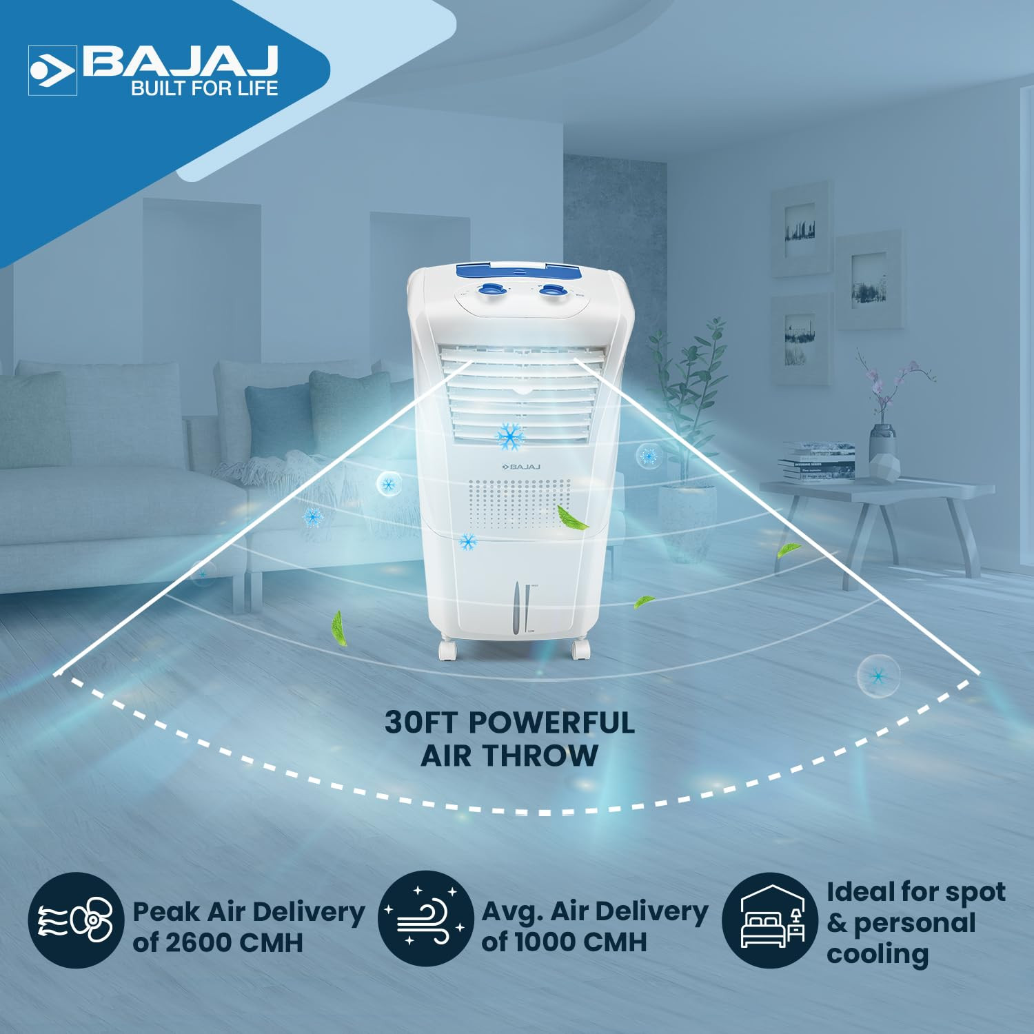 Bajaj Frio New Personal Air Cooler 23LMini CoolerAnti-Bacterial Honeycomb Cooling PadsInverter Compatability20Ft Powerful Air ThrowIce Chamber3-Yr Product 2-Yr Pump 1-Yr Motor WarrantyWhite