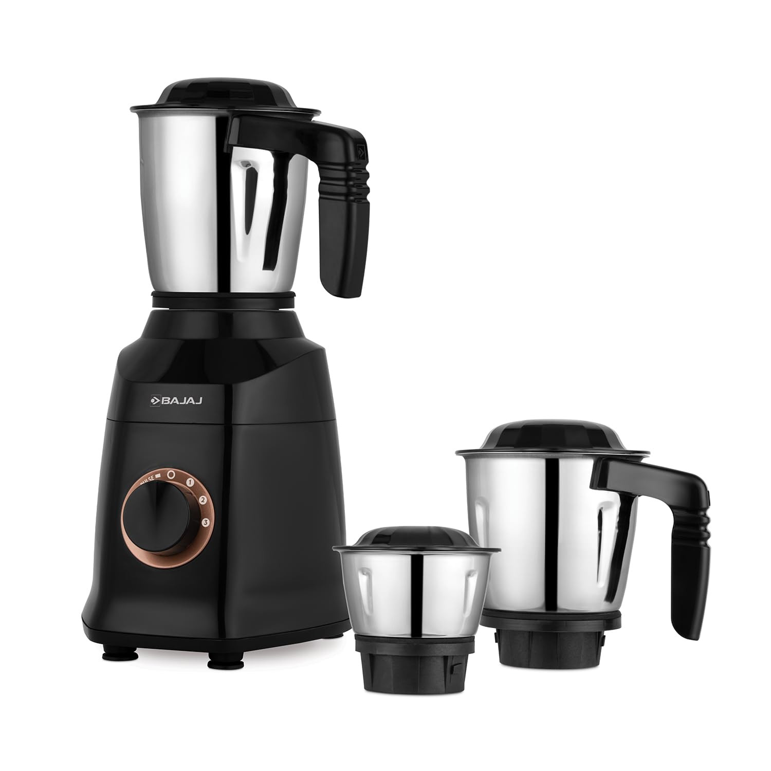 Bajaj Military Series Finesse 750W Mixer Grinder 3 Stainless Steel Military Grade Jars  DuraCut Blades Midnight Black 750 Watts