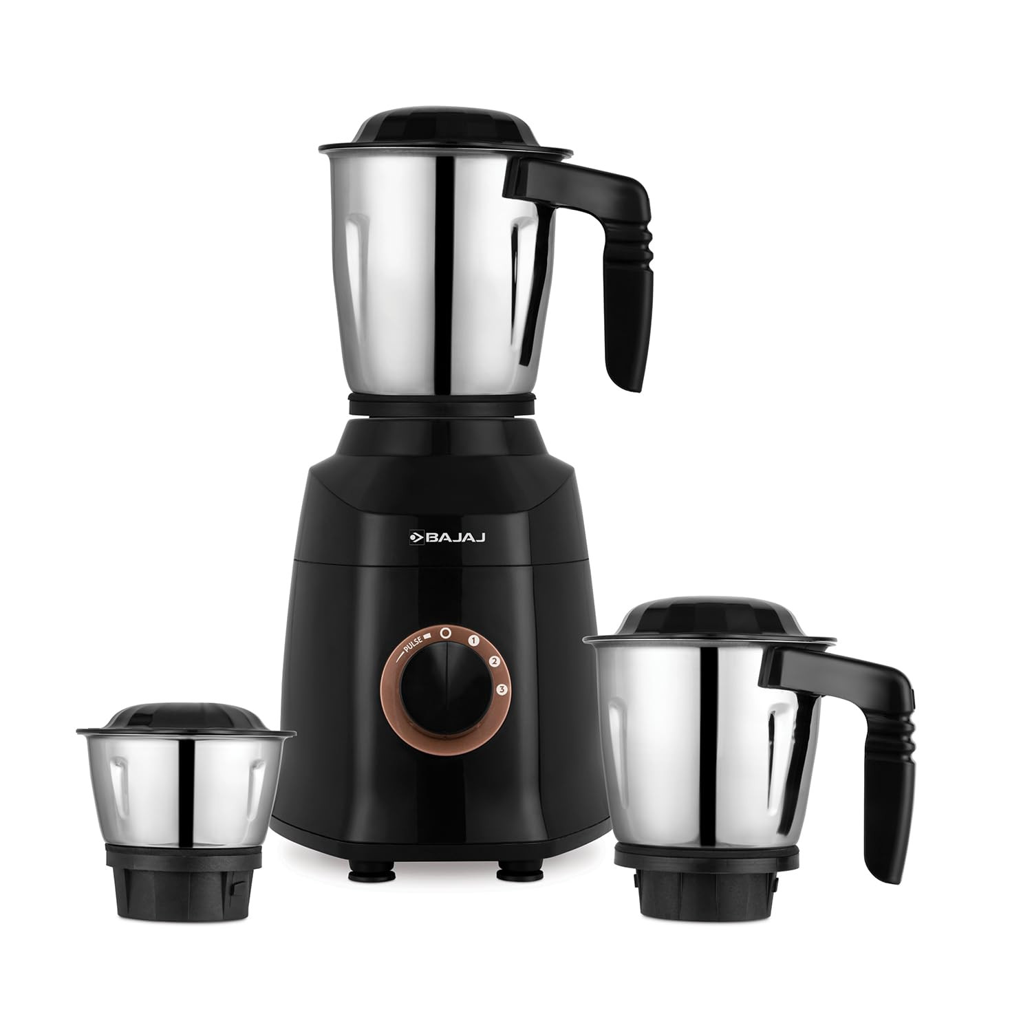 Bajaj Military Series Finesse 750W Mixer Grinder 3 Stainless Steel Military Grade Jars  DuraCut Blades Midnight Black 750 Watts