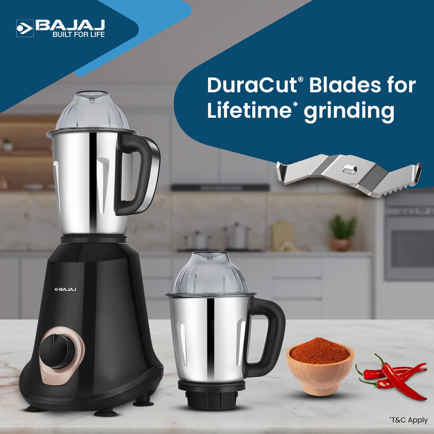 Bajaj Military Series Glamore 4 Jar 1000 Watts Mixer Grinder  3-Speed Control With Pulse Effect Mixie 2 Years Warranty  Jet Black