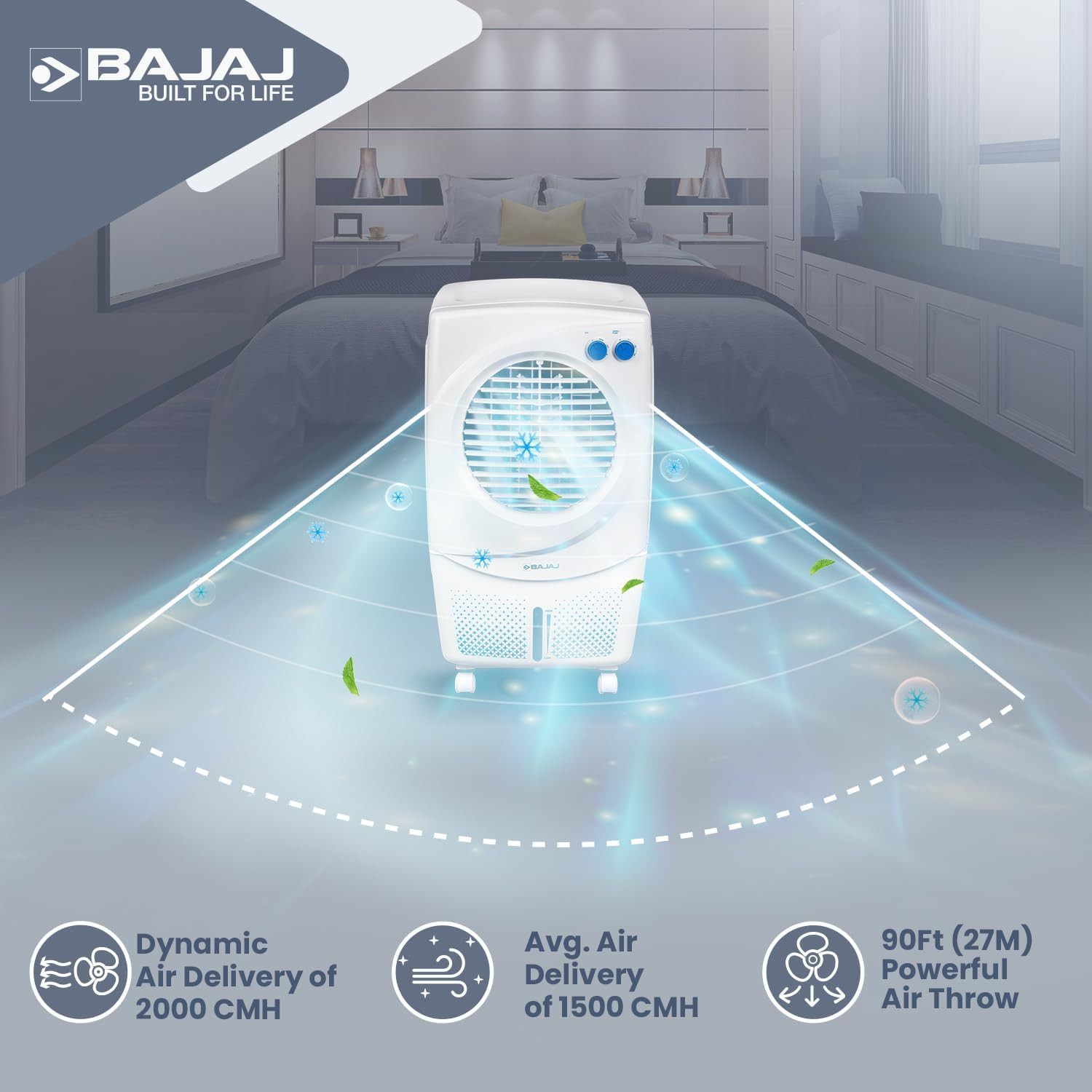 Bajaj PMH 36 Torque 36L Personal Air Cooler For Room Duramarine Pump with 2-Yr Pump Warranty 3-Yr Warranty 1 Yr Std  2 Yr Extn TurboFan Technology Powerful Air Throw 3-Speed Control Portable