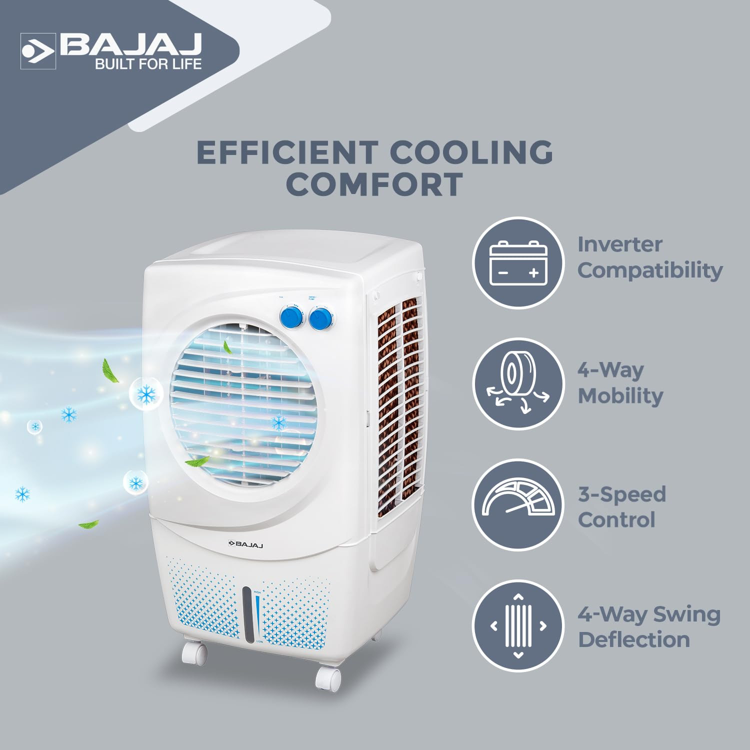 Bajaj PX 97 Torque New 36L Personal Air Cooler For HomeHoneycomb PadHigh Speed Fan 30Ft Powerful Air ThrowInverter compatible Portable Cooler-Room3-Yr Product 2-Yr Pump 1-Yr Motor WarrantyWhite