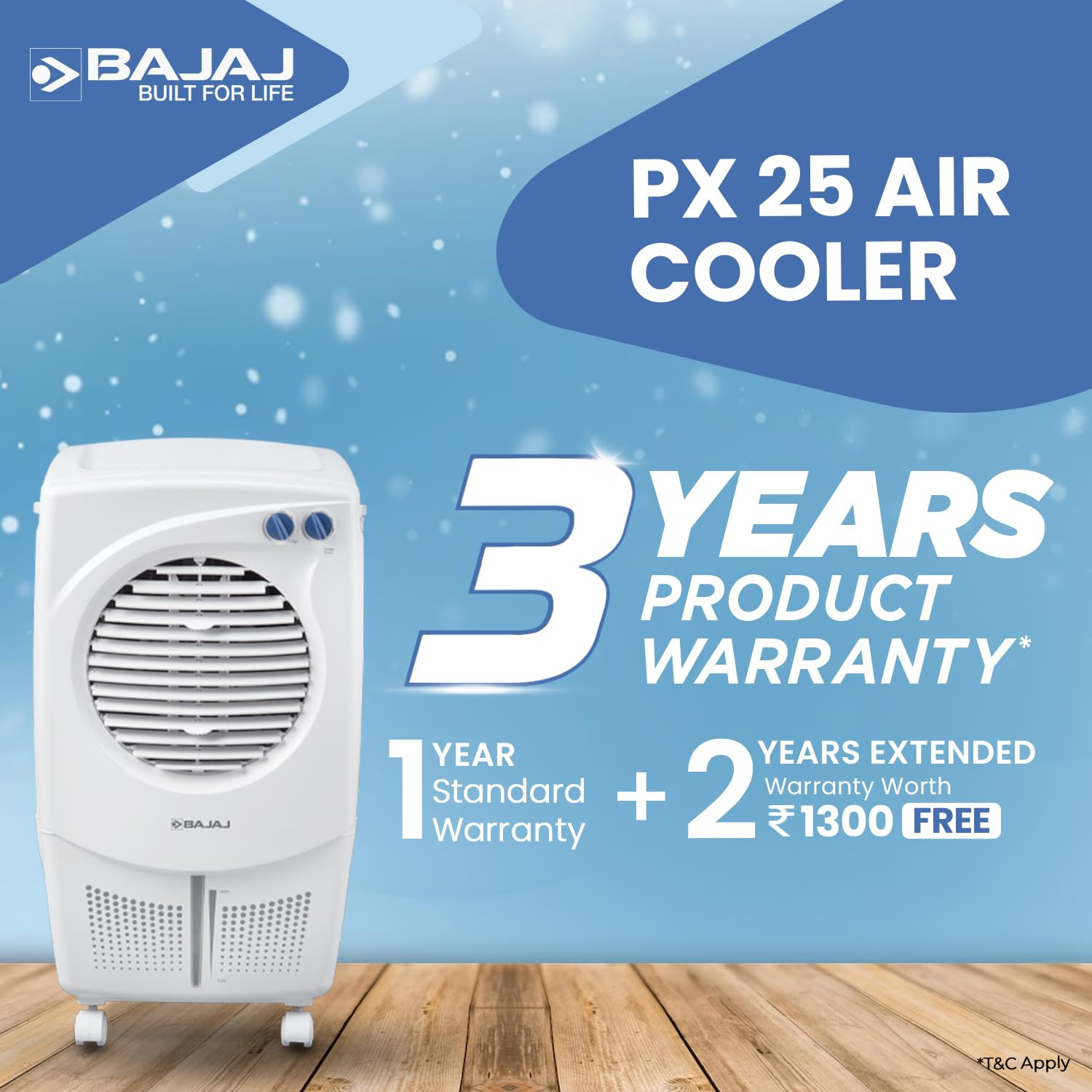 Bajaj PX25 Torque Personal Air Cooler 24L For HomeRoomAnti-Bacterial Honeycomb Cooling Pad16Ft Powerful Air ThrowHigh Speed FanInverter Compatible3-Yr Product 2-Yr Pump 1-Yr Motor WarrantyWhite