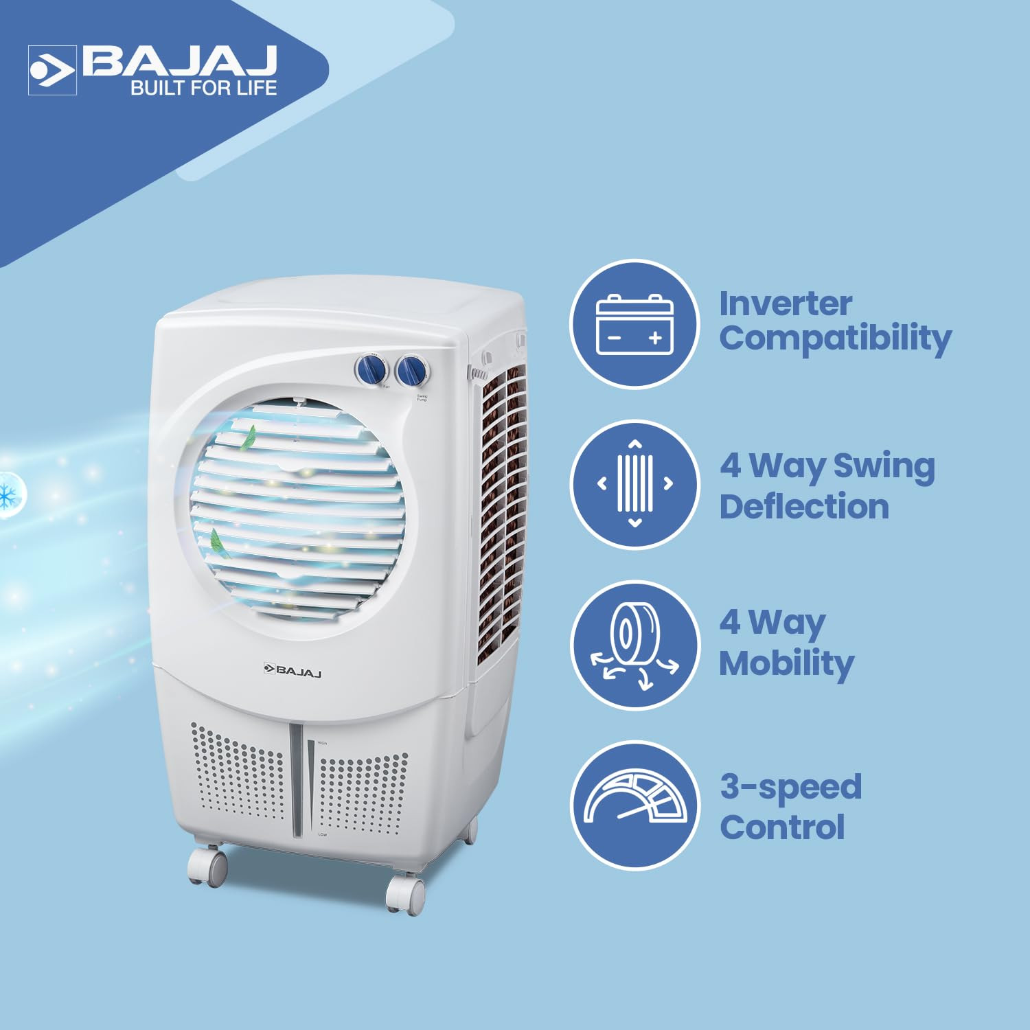 Bajaj PX25 Torque Personal Air Cooler 24L For HomeRoomAnti-Bacterial Honeycomb Cooling Pad16Ft Powerful Air ThrowHigh Speed FanInverter Compatible3-Yr Product 2-Yr Pump 1-Yr Motor WarrantyWhite