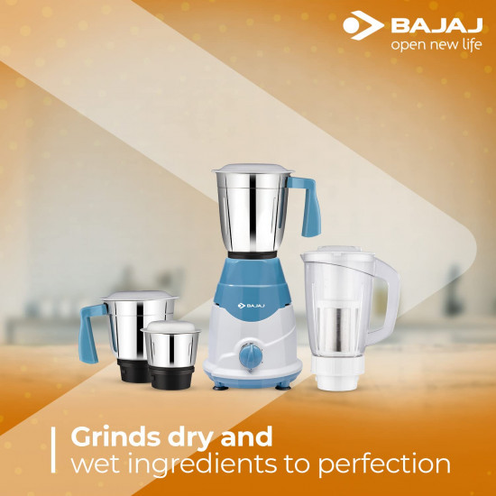 Bajaj Rex DLX Mixer Grinder 750W Mixie For Kitchen With Nutri-Pro Feature4 Stainless Steel Mixer JarsMultifunctional Blade Dry  Wet Grinding Overload Protector1-Yr Warranty By BajajWhiteBlue