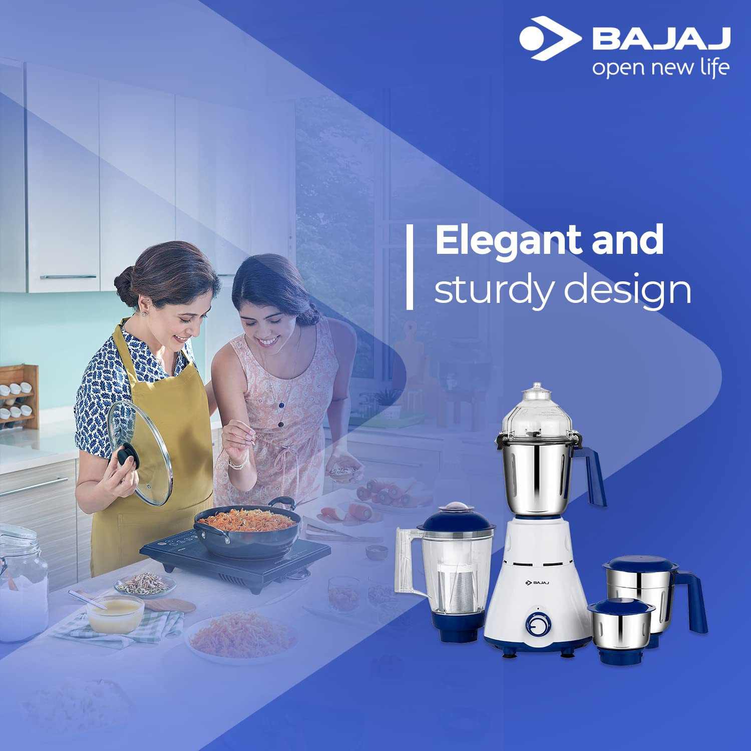 Bajaj Rex Mixer Grinder 750W4 Mixer JarsMixie for Kitchen with Nutri-Pro FeatureTitan Motor-Heavy Duty GrindingAdjustable Speed ControlMultifunctional Blade System1 Yr Warranty By BajajWhite