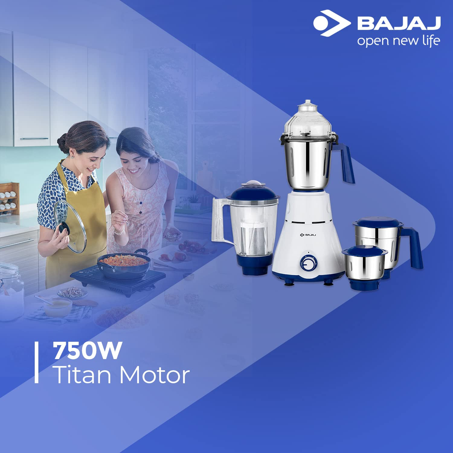 Bajaj Rex Mixer Grinder 750W4 Mixer JarsMixie for Kitchen with Nutri-Pro FeatureTitan Motor-Heavy Duty GrindingAdjustable Speed ControlMultifunctional Blade System1 Yr Warranty By BajajWhite