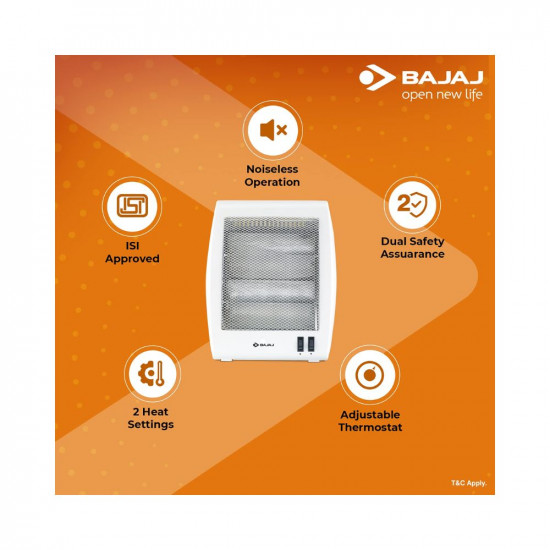 Bajaj RHX-2 Halogen Heater2 Heat Settings-400W800WNoiseless OperationDuraElement With 1-Yr Heating Element Warranty by BajajConvection Room Heater For Winter2-Yr Warranty By BajajWhite