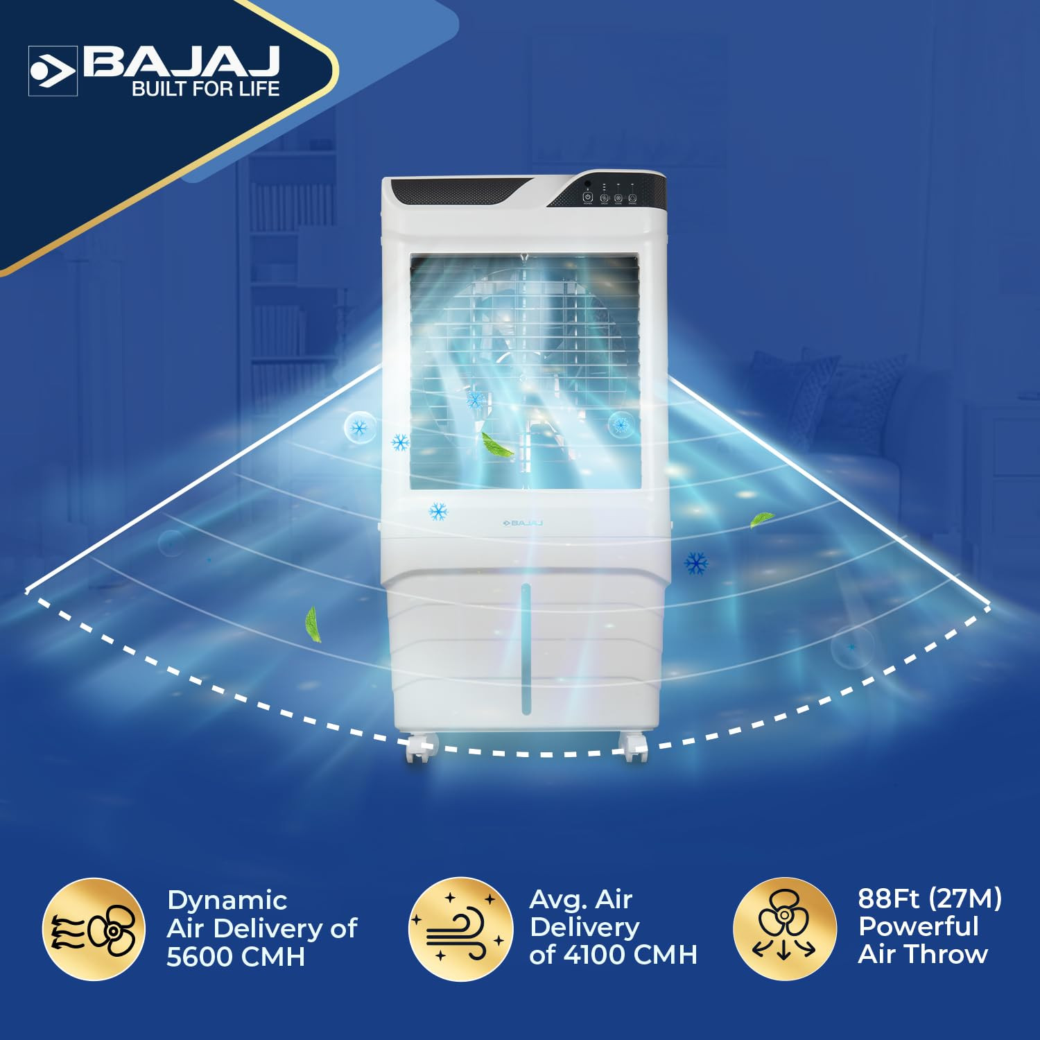 Bajaj Shield Series Elevate 90 Digi Air Cooler  Duratuff Pro Motor  Duramarine Pro Pump  3-Yr Warranty  Anti-Bacterial Hexacool Master  3-Speed Control  White