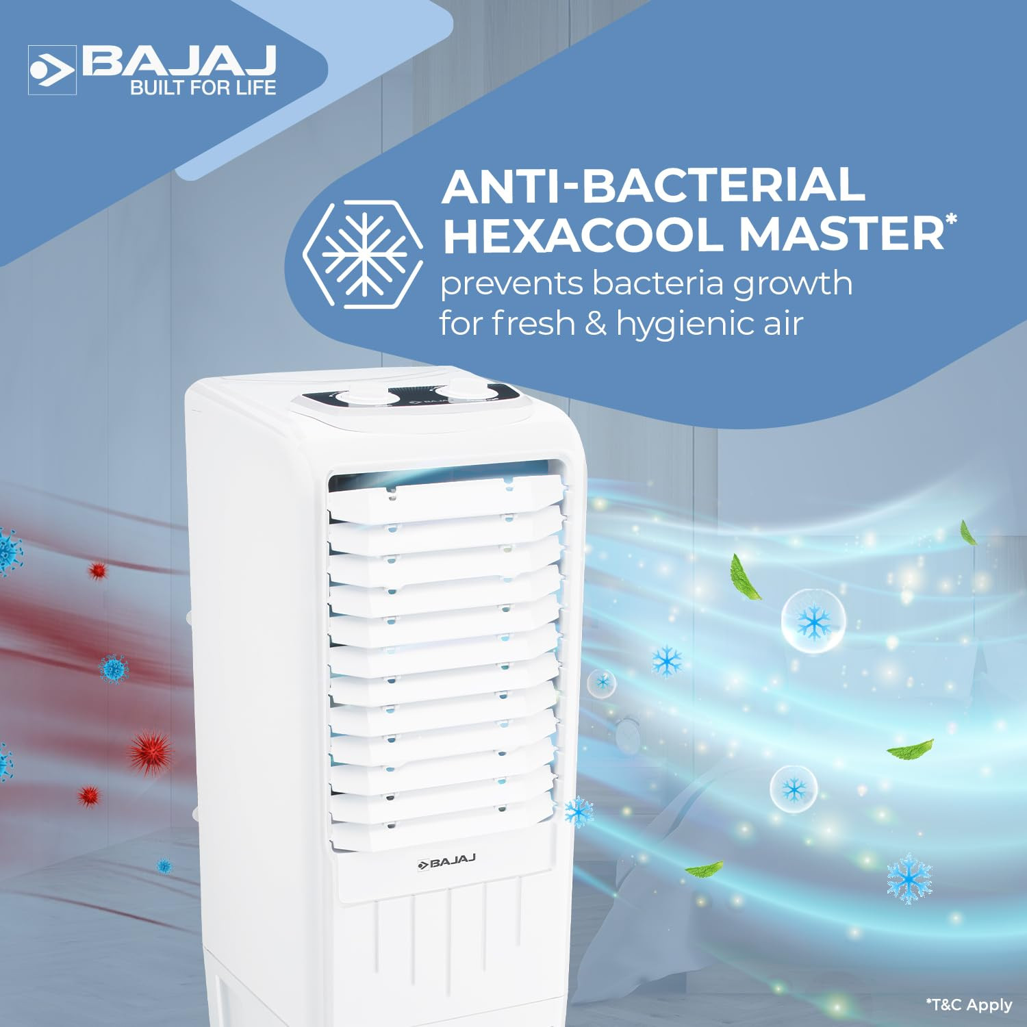 Bajaj TMH35 35L Tower Air Cooler with DuraMarine Pump 2-Yr Warranty by Bajaj Ice Chamber Anti-Bacterial Hexacool Master Typhoon Blower Technology Portable AC White Air Cooler for Home