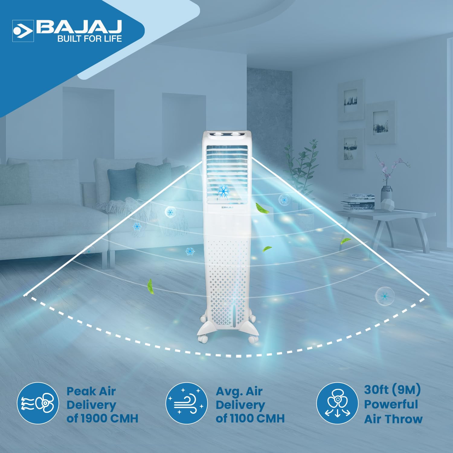 Bajaj TMH50 Tower Air Cooler for Room 50LFor Larger RoomInverter CompatibilityHoneycomb Cooling PadsTyphoon Blower TechPortable AC30-Ft Air Throw3-Yr Product 2-Yr Pump 1-Yr Motor WarrantyWhite