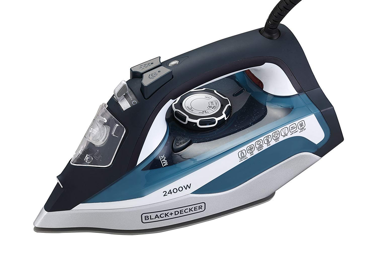 BlackDecker BXIR2401IN 2400-Watt 2Steam Iron Press with Auto Shut Off  Non-Stick Ceramic Sole Plate Coating  Anti-Drip Feature with 380 ml water tank  Steam Output of 35gmmin  2 year warranty Blue