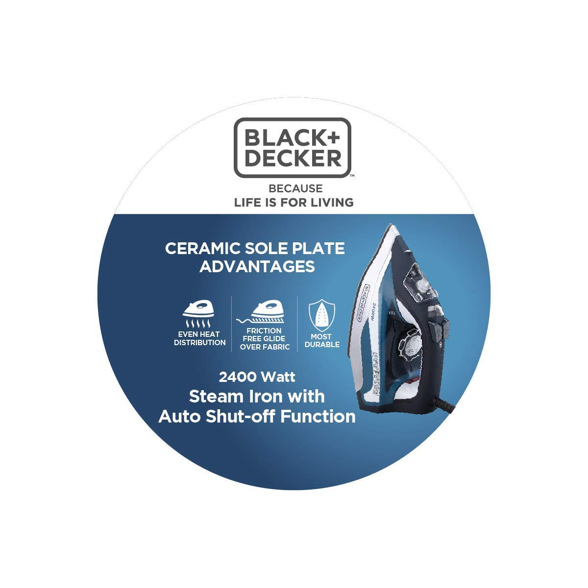 BlackDecker BXIR2401IN 2400-Watt 2Steam Iron Press with Auto Shut Off  Non-Stick Ceramic Sole Plate Coating  Anti-Drip Feature with 380 ml water tank  Steam Output of 35gmmin  2 year warranty Blue