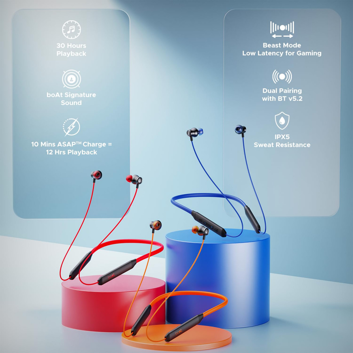 boAt Rockerz 205 Pro in Ear Bluetooth Neckband with Mic Beast ModeLow Latency Upto 65ms ENx Tech for Clear Voice Calls30 Hours Playtime ASAP Charge10mm DriversDual Pairing  IPX5Buoyant Blue