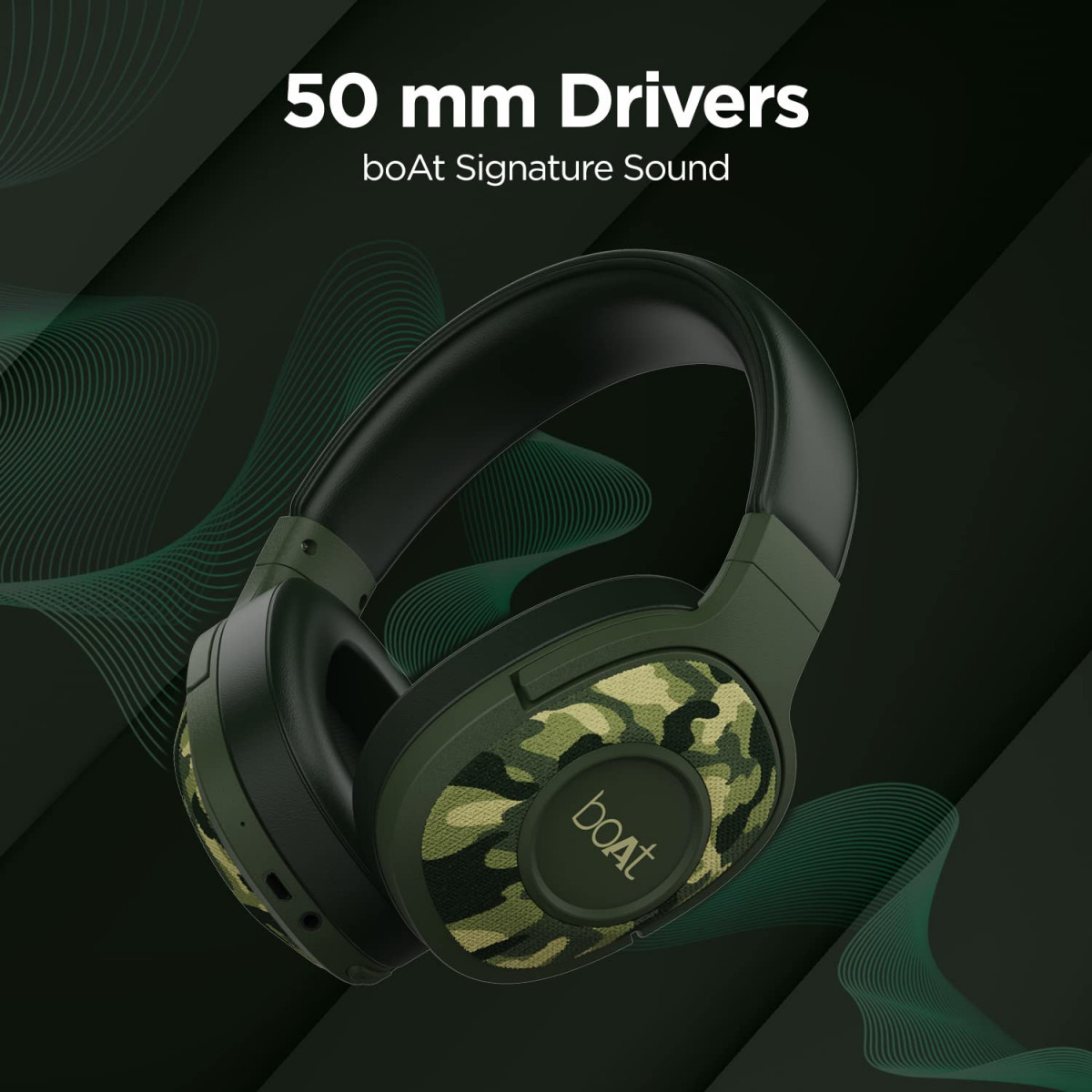 boAt Rockerz 550 Over Ear Bluetooth Headphones with Upto 20 Hours Playback Army Green