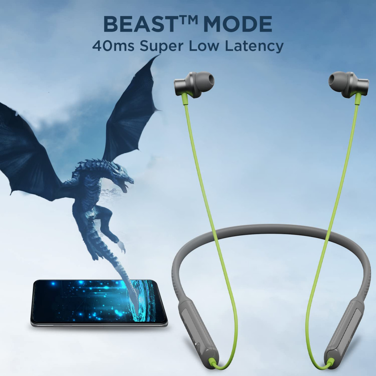boAt Rockerz Apex Bluetooth Wireless in Ear Earphones with Spatial Bionic Sound Powered by Dirac Virtuo Touch Sensors Beast Mode ENx Tech30H PlaytimeASAP ChargeFunk Lime