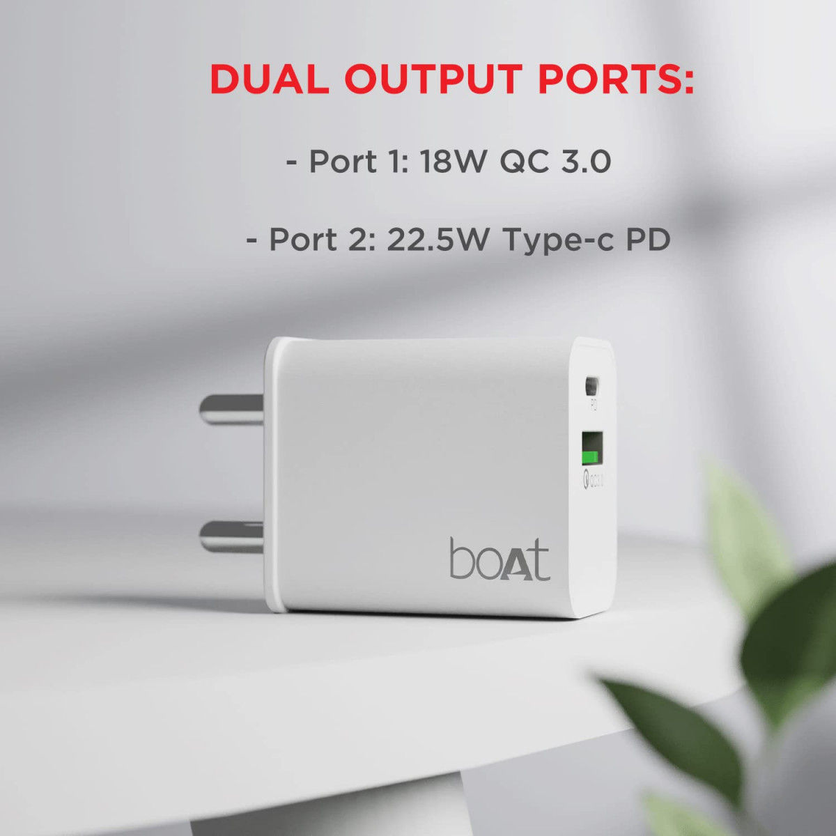 boAt WCDV 225W Dual Port Charger with 225W Power Delivery Support  18W Quick Charge 30 Smart IC Protection Auto Detection for Samsung Xiaomi  Android Users with Type C to Type C CableWhite